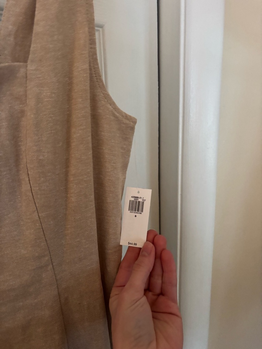 Old Navy Neutral Linen Beige Square-Neck Midi Dress - Picture 3 of 5
